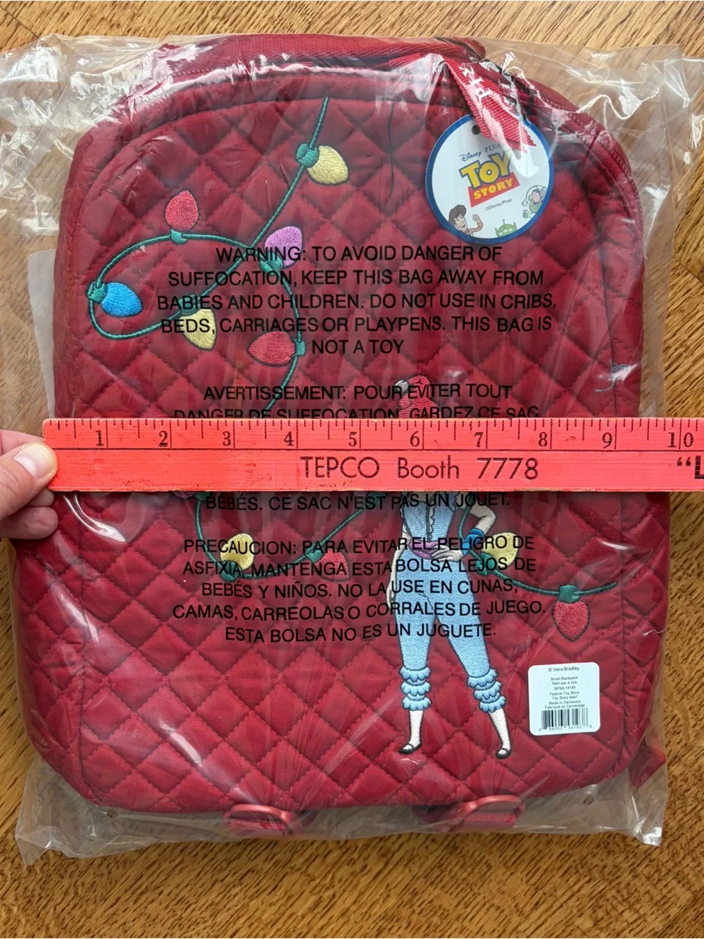 NWT Vera Bradley Toy Story Bo Peep Small Backpack Festive Holiday Red Quilted